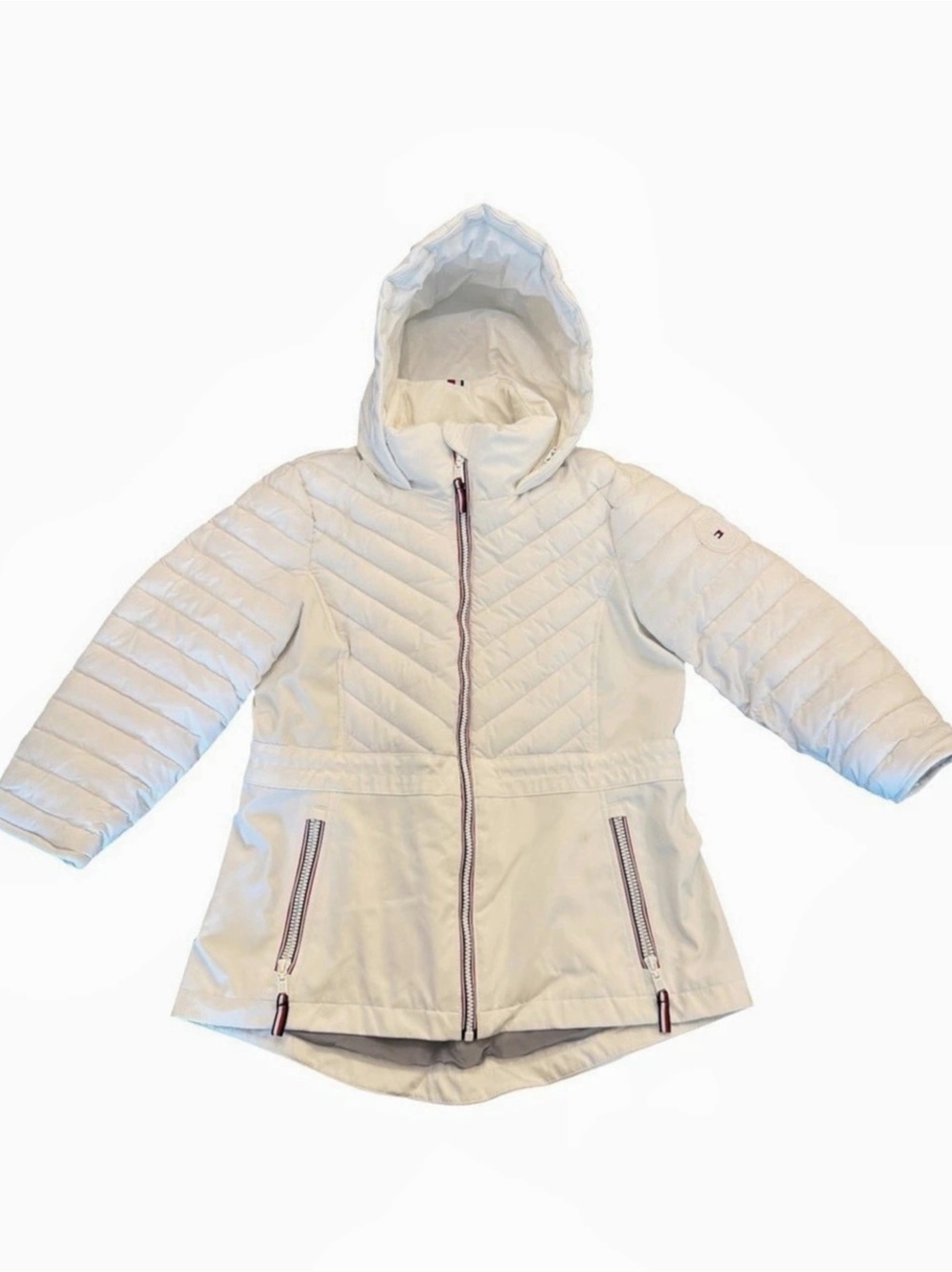 Tommy Hilfiger Women's Puffer Jacket White Small Ski Snowboard Zippered Pockets